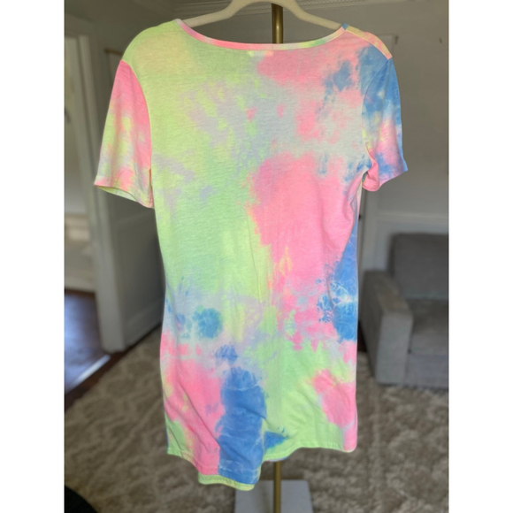 Neon Tie Dye Shirt Dress Vibrant Indie Festival Y2K Beach Resort Travel Concert - Picture 3 of 5